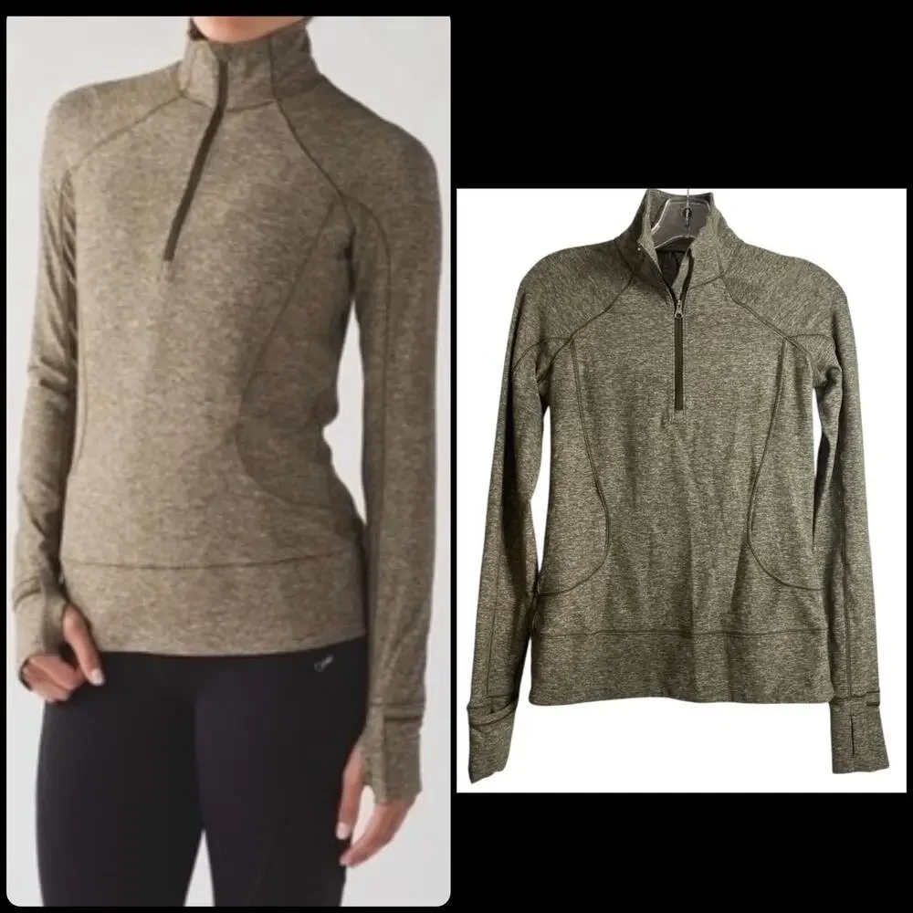 Lululemon Rush Hour 1/2 Zip Pullover‎ Sweatshirt Olive Green Size 8 ~ EUC!!